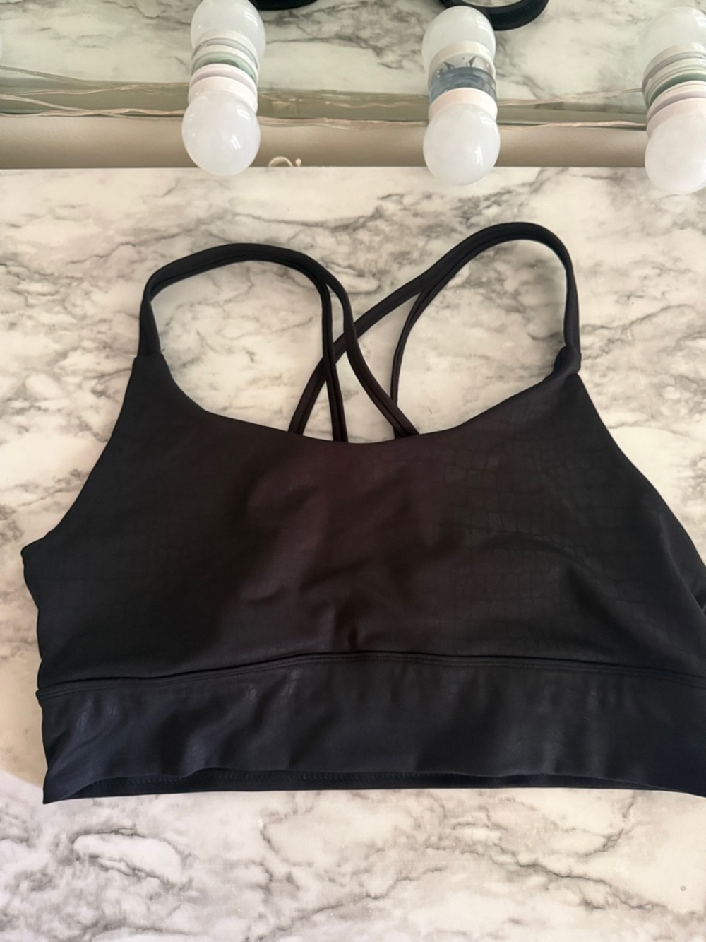 Black Cross-Back Sports Bra - Shiny Croc Design